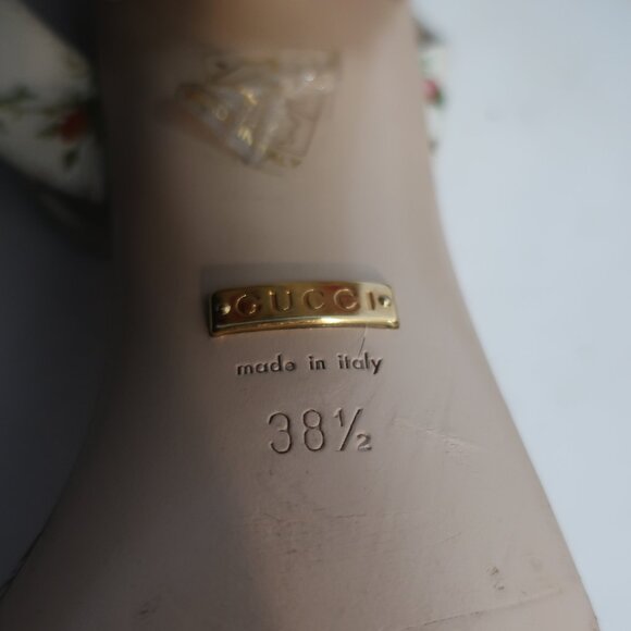 Authentic Gucci Marmont Ivory Floral Scallop Strap Leather Sandal 38.5 US/8.5 - Picture 13 of 16